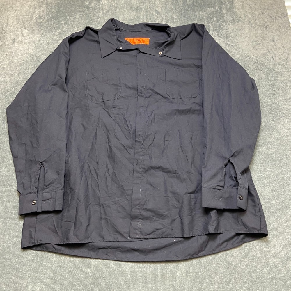 Red Kap Industrial Work Shirt Men 5XL Navy Blue Chest Pocket Long Sleeve Utility